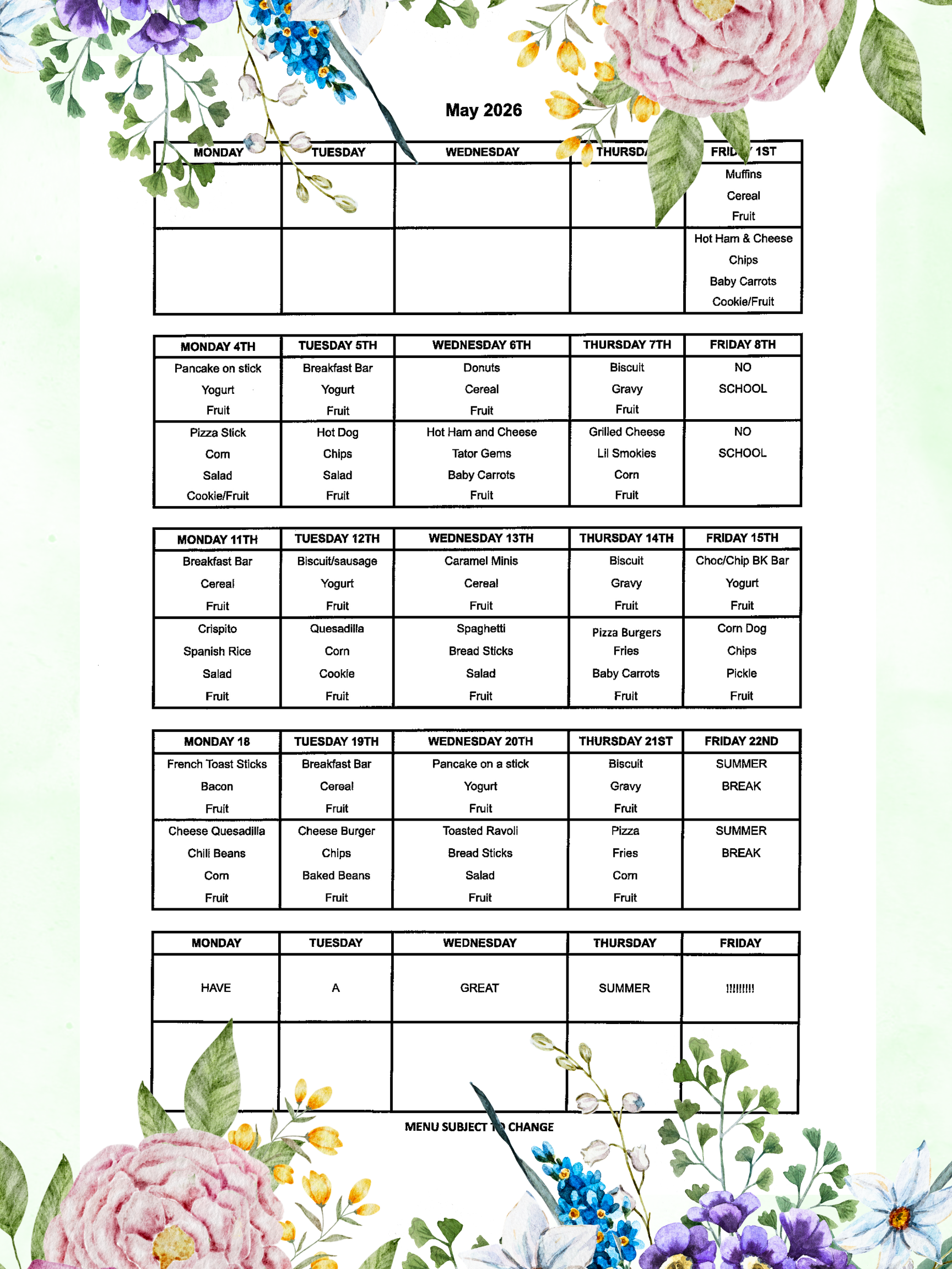 menu