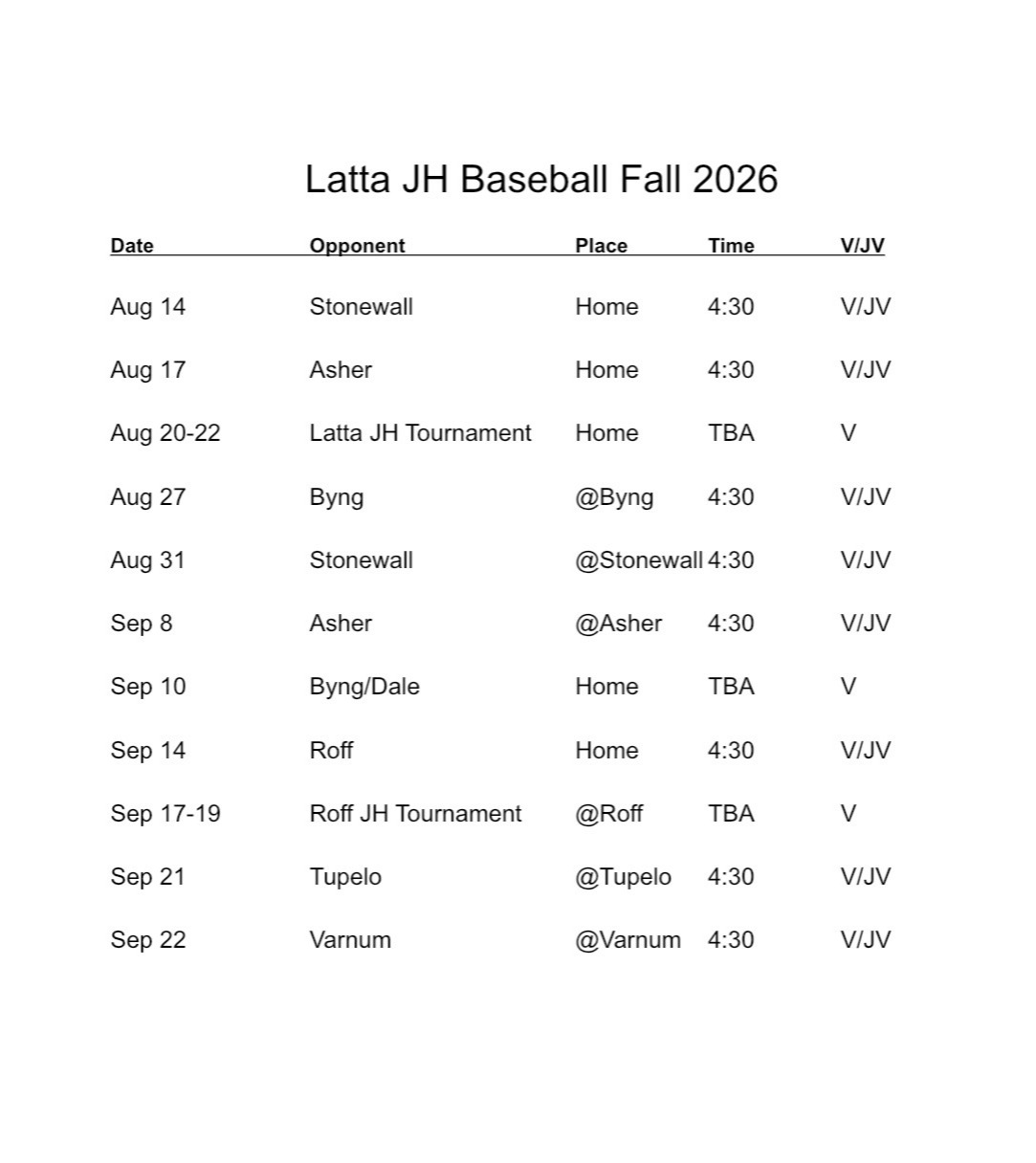 JH Baseball Schedule
