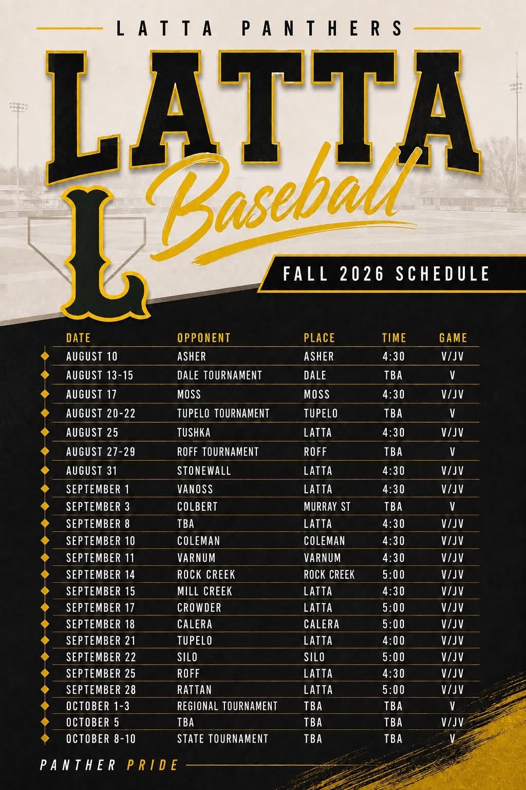 HS baseball schedule