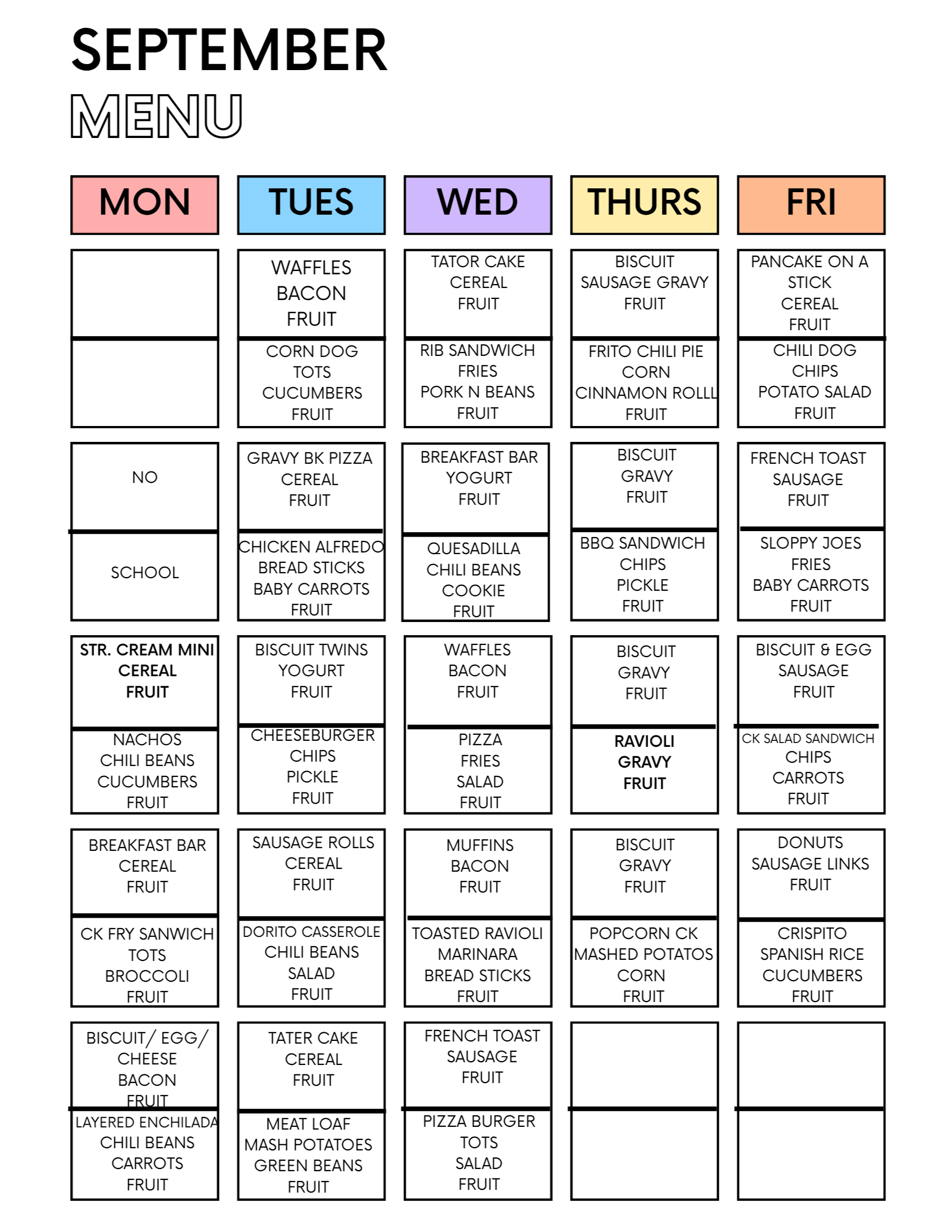 MS/HS Menu