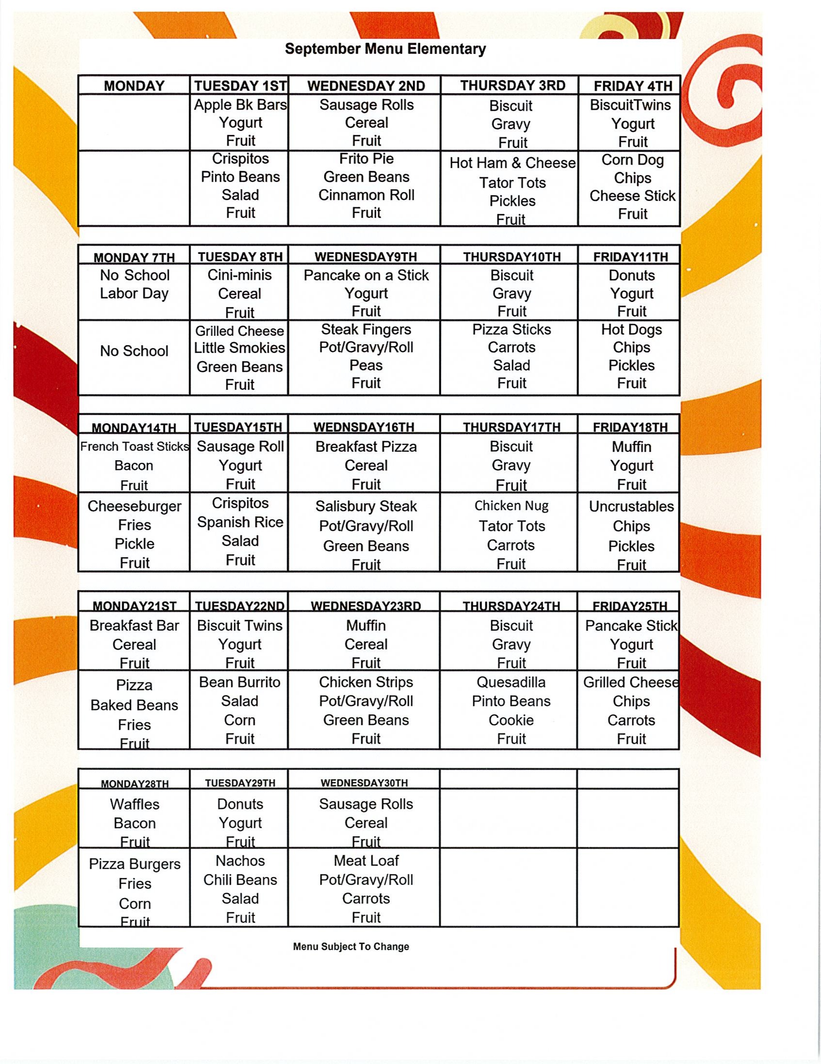 Elementary Menu