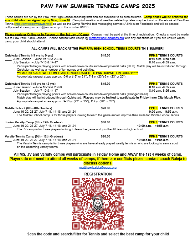 TENNIS CAMP INFO