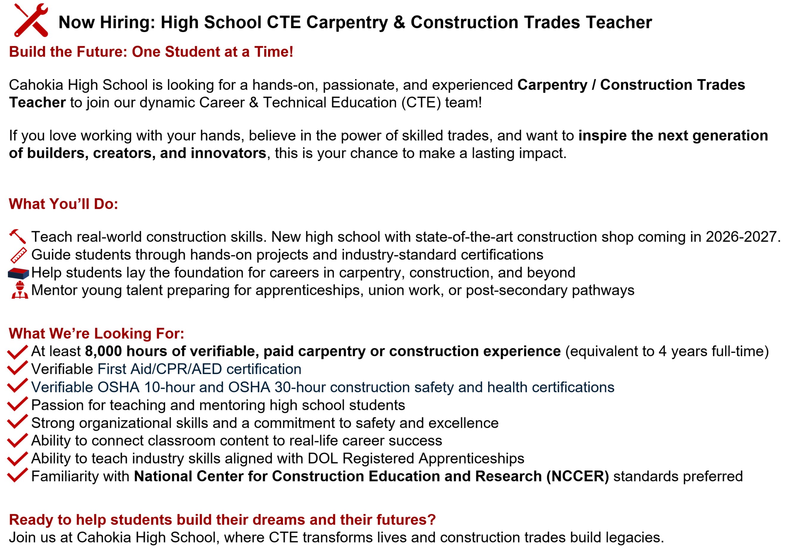 Carpentry-Construction Trades Job Ad