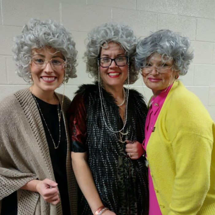 Teachers dressed up as grandmas