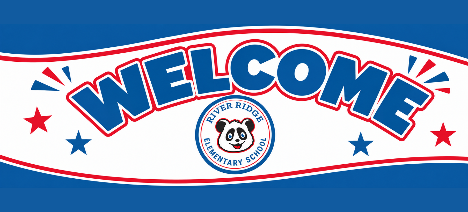 welcome with school logo in red, white, and blue