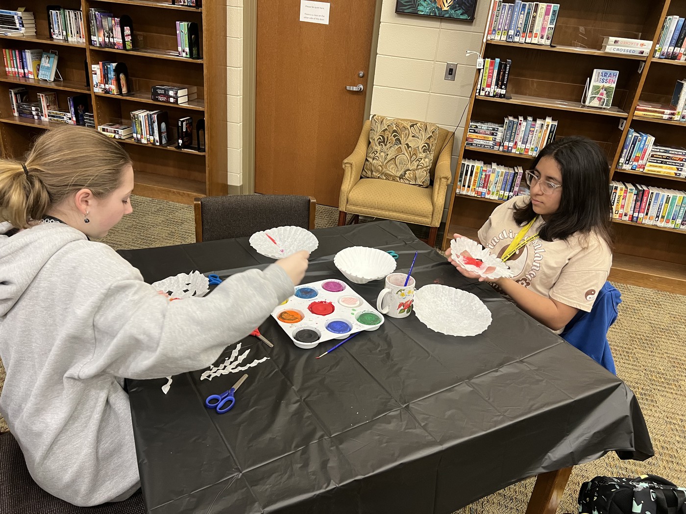 Students participating in library activities