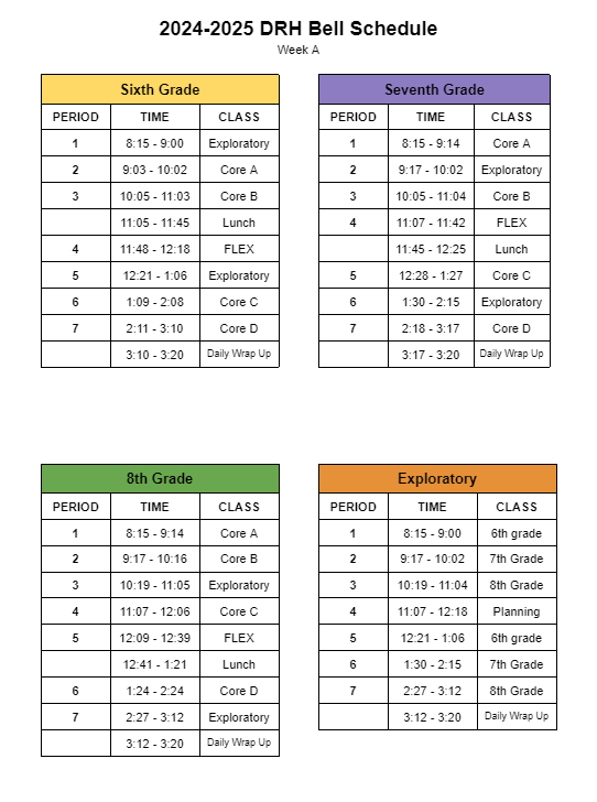 Week A Bell Schedule