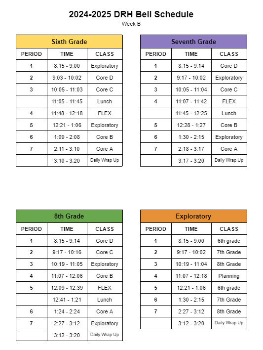 Bell Schedule Week B