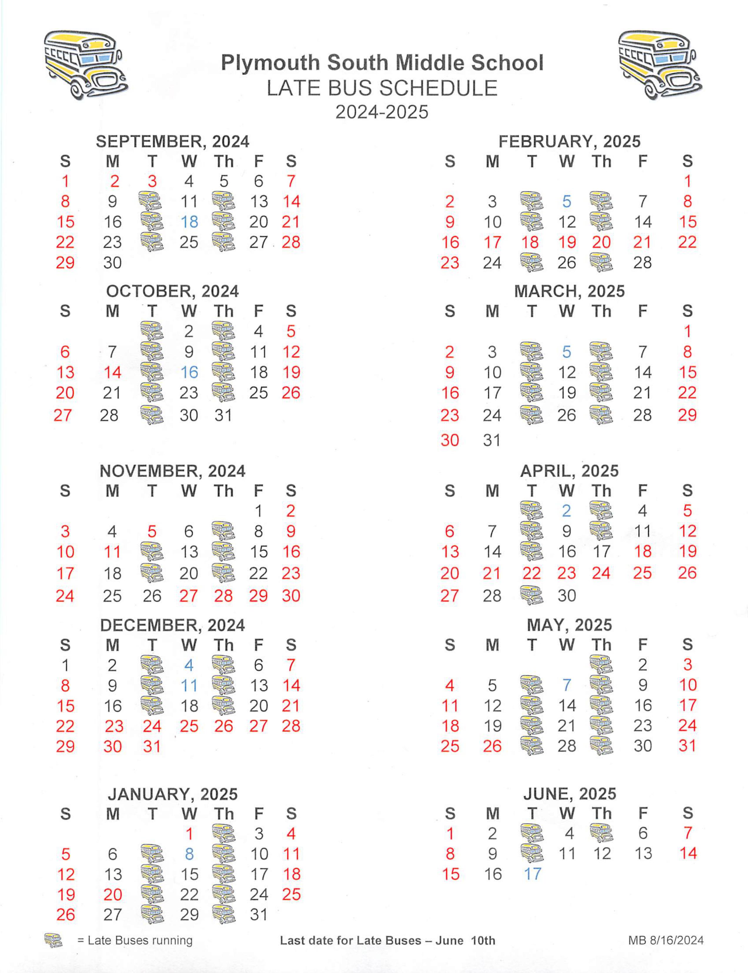 2024-2025 Late Bus Schedule