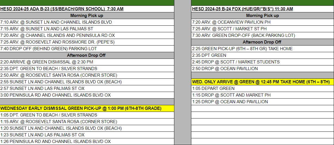 Bus schedule. 