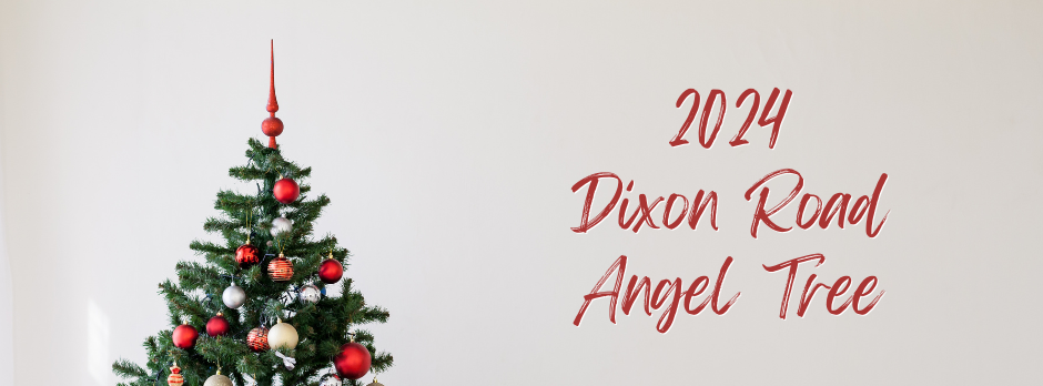 Christmas Tree with Dixon Road Angel Tree Text