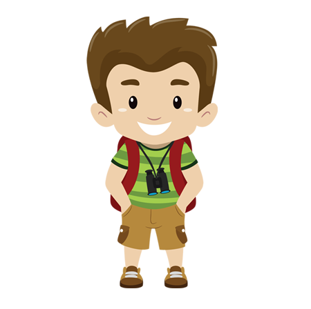 Cartoon character of a young boy exploring with binoculars 