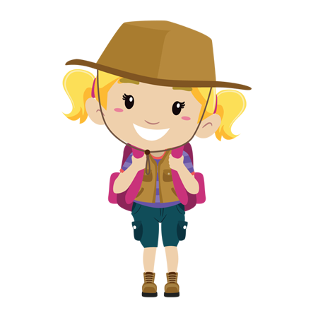 Cartoon character of a young girl backpacking