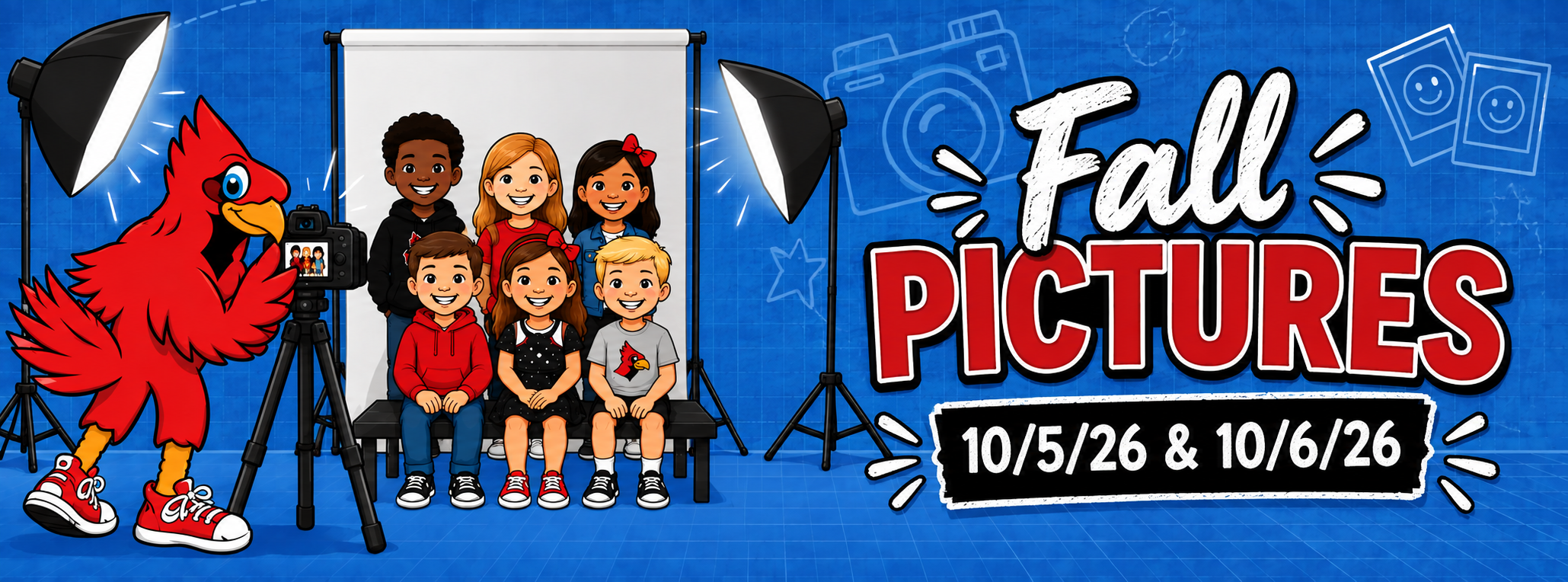 Cardinal Taking class picture "Fall Pictures 10/5/26 &amp; 10/26/26"
