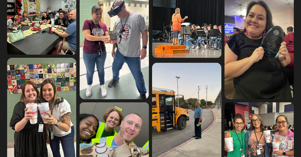 Eight various photos of Schlather Staff members smiling for the camera 