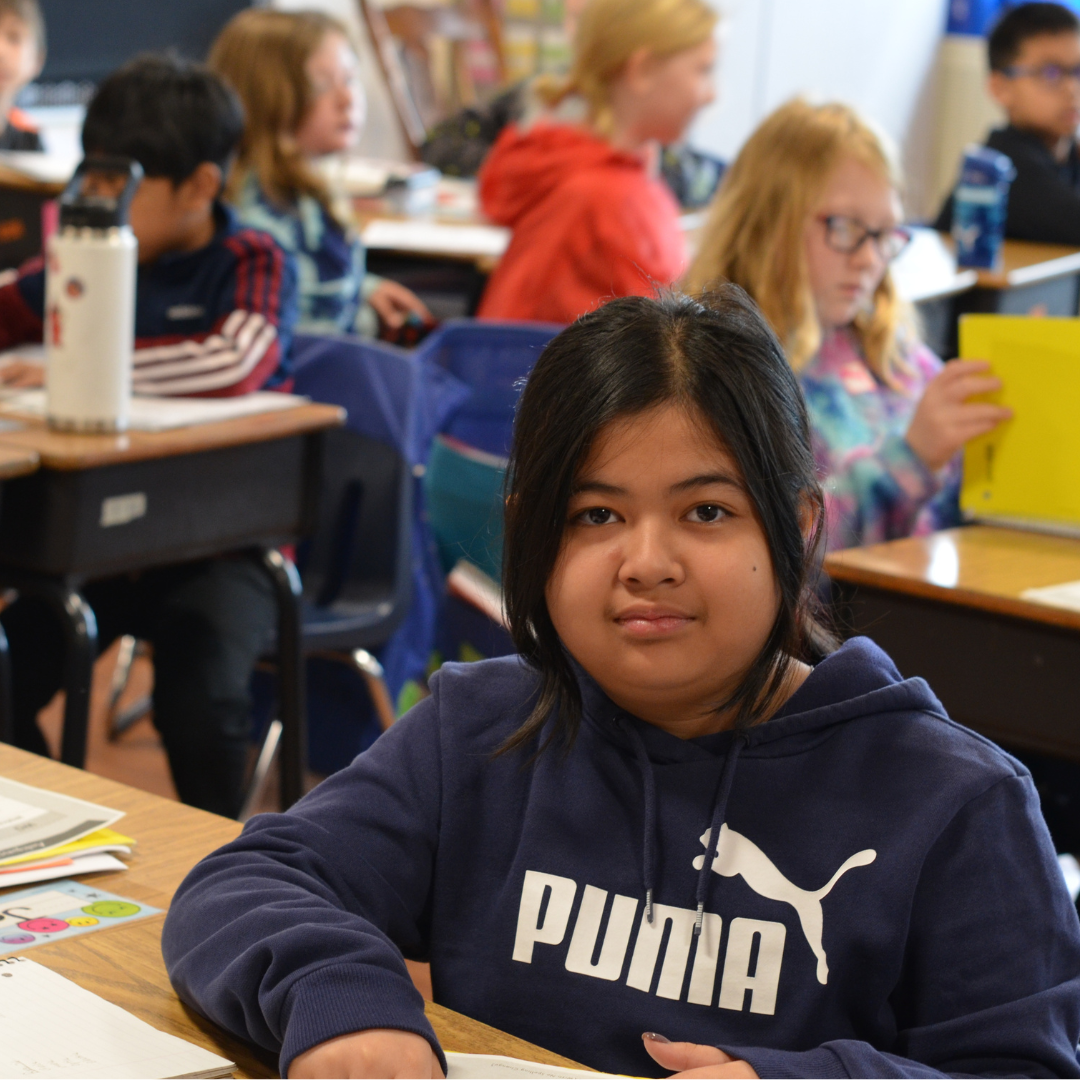 Student looking at camera