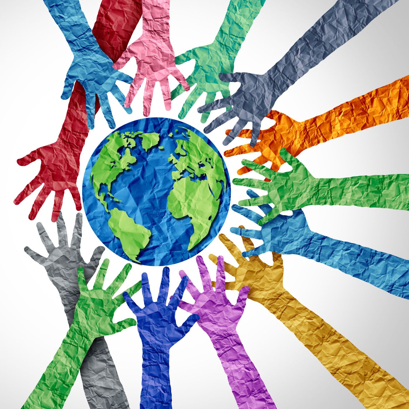 Hands reaching out towards the globe