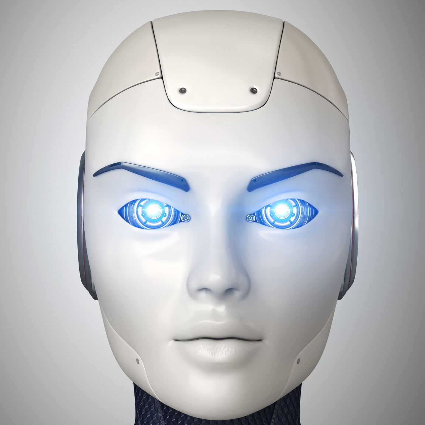 Humanoid robot pointing at its own head