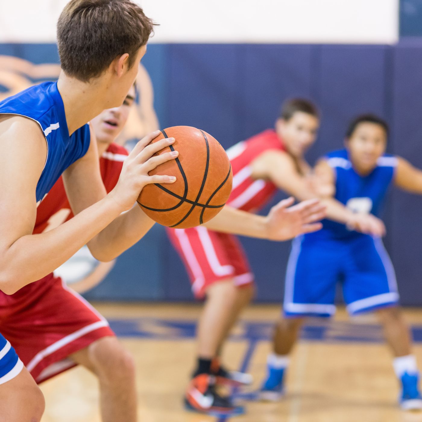 Students playing basketball