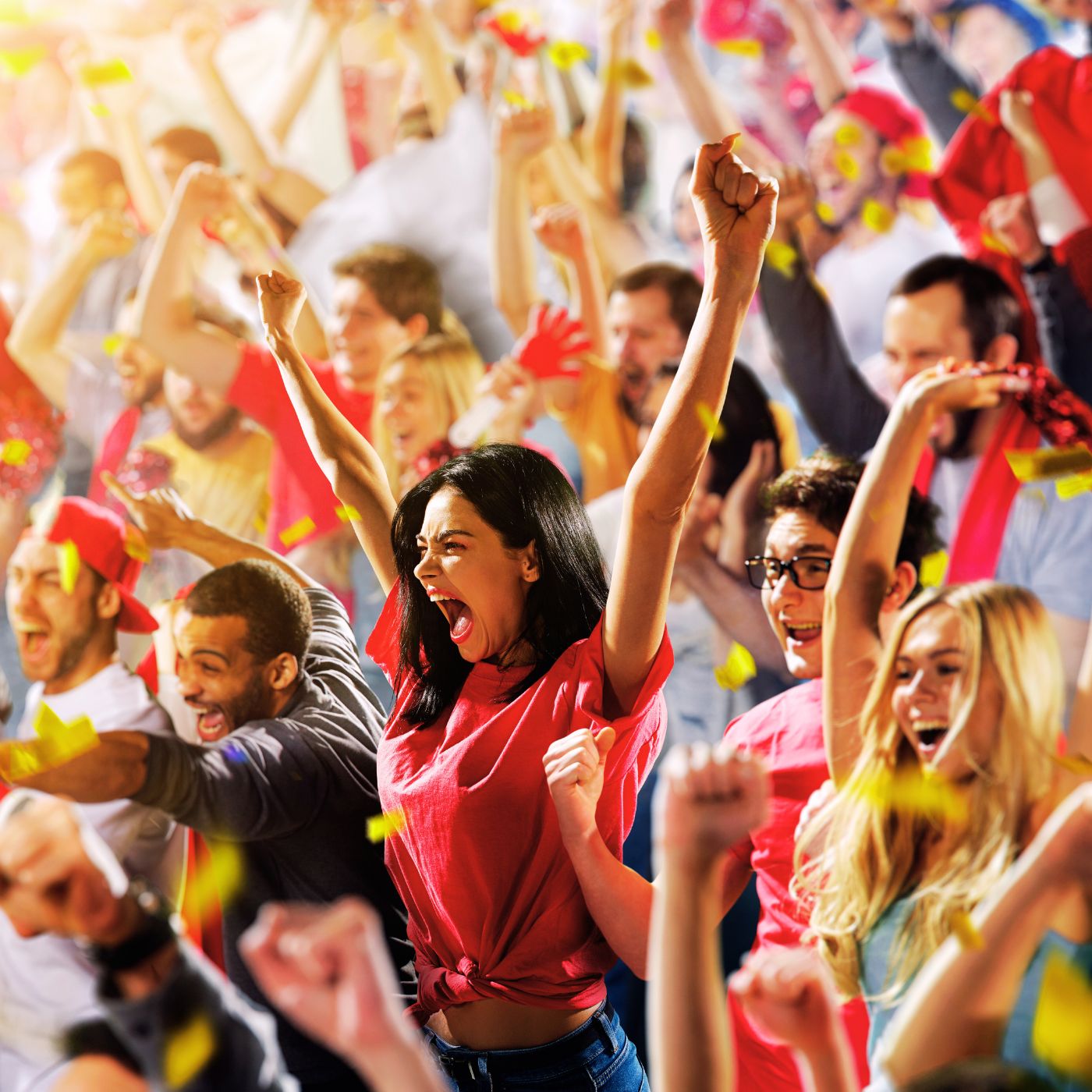 Crowd cheering for a sports team