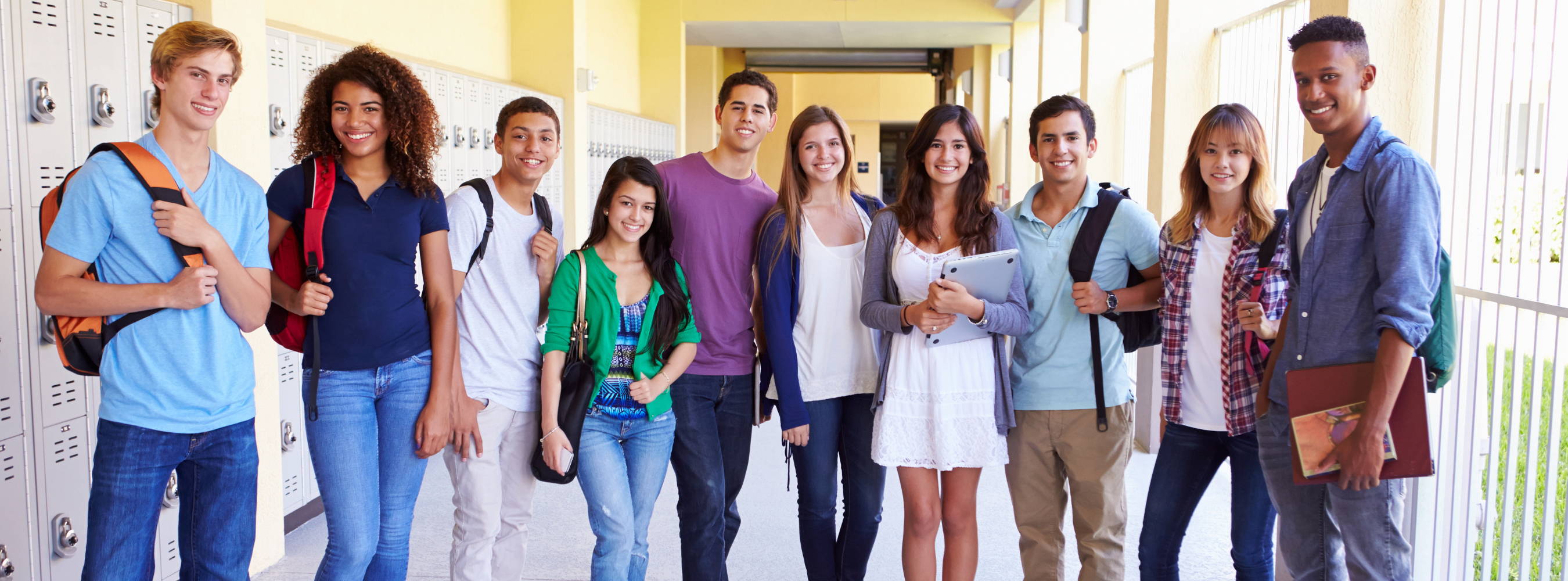 Diverse high school students looking at the viewer