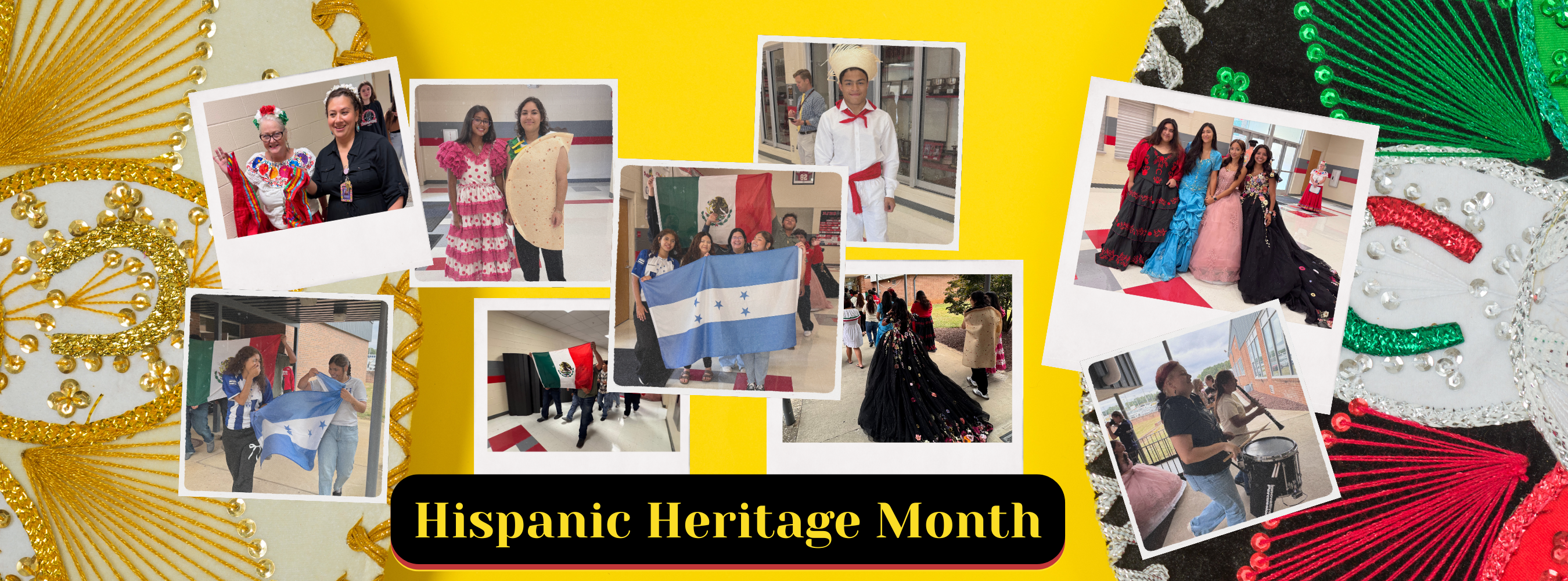 Hispanic Heritage Month - Photos are of students participating in a celebratory parade.