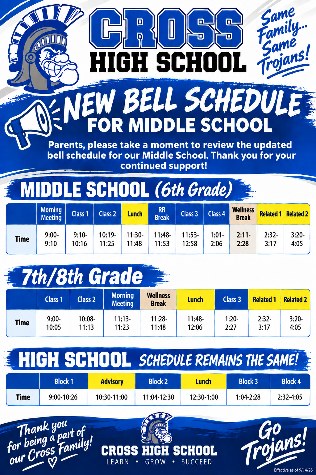 Cross High Bell Schedule 26-27