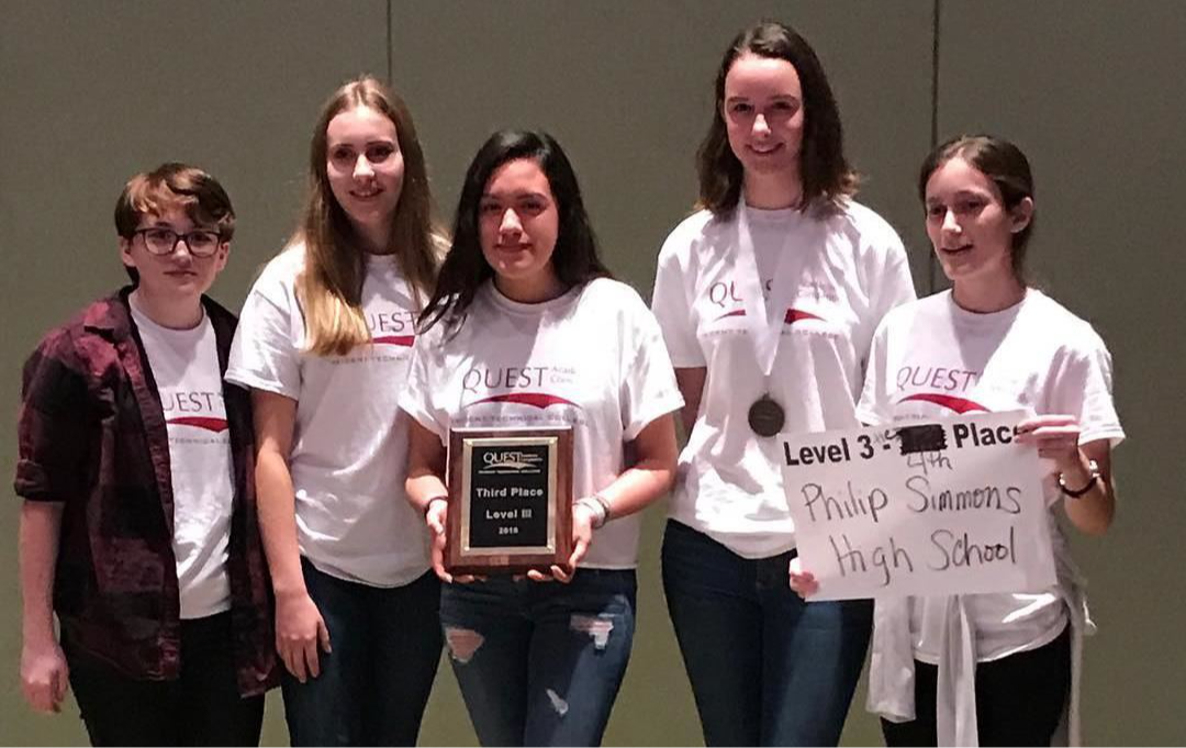Phillip Simmons High School quest team 5 girls smiling with award