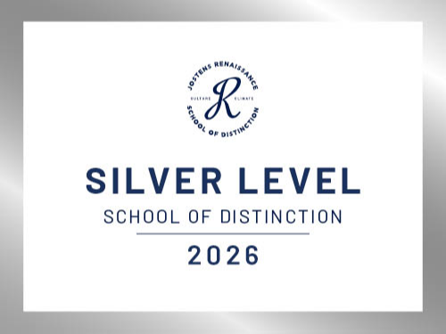 A white-themed logo displays "Silver Level School of Distinction 2026". The "R" logo is in blue.