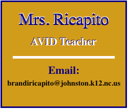 Mrs. Ricapito  AVID Teacher  Email:  brandiricapito@johnston.k12.nc.us