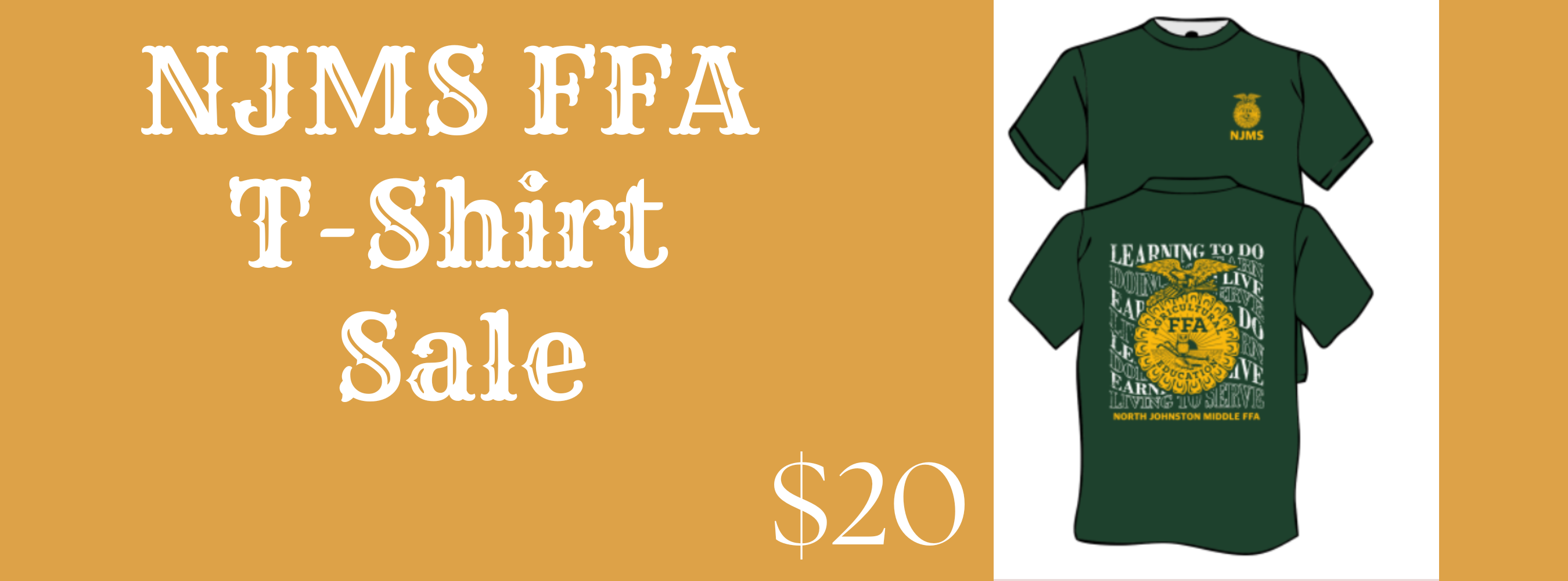 brown gold background with a picture of the tshirts and njms ffa t shirt sale $20