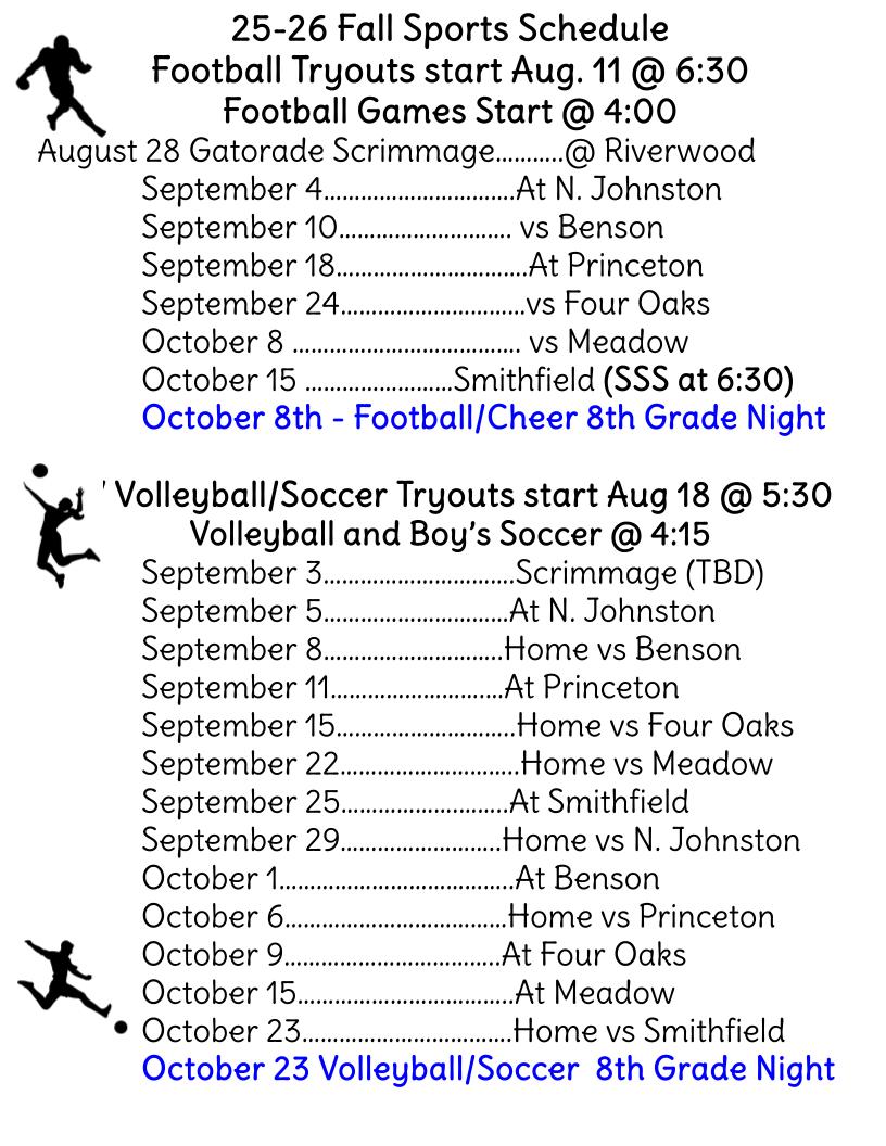 Fall Sports schedule