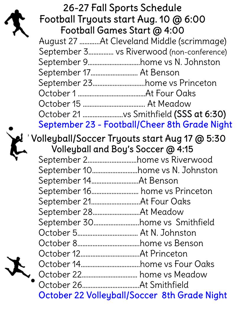 Football, Volleyball & Soccer Schedules
