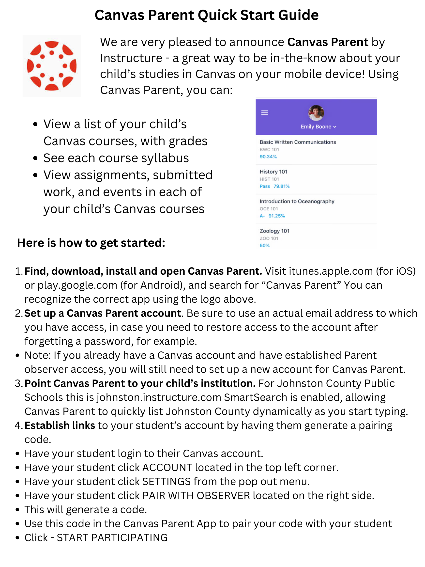 canvas parent app instructions