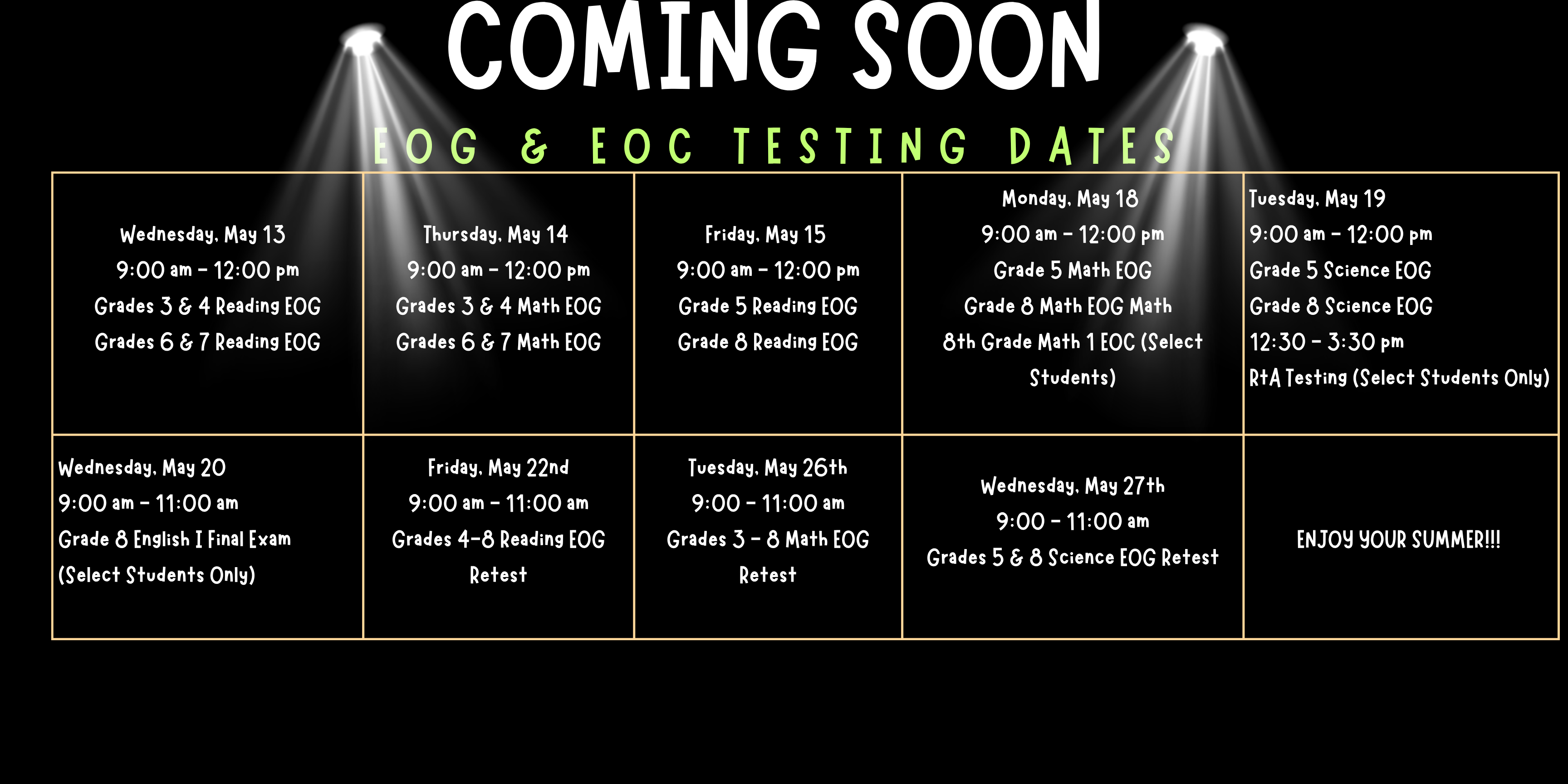 Testing Schedule 2026