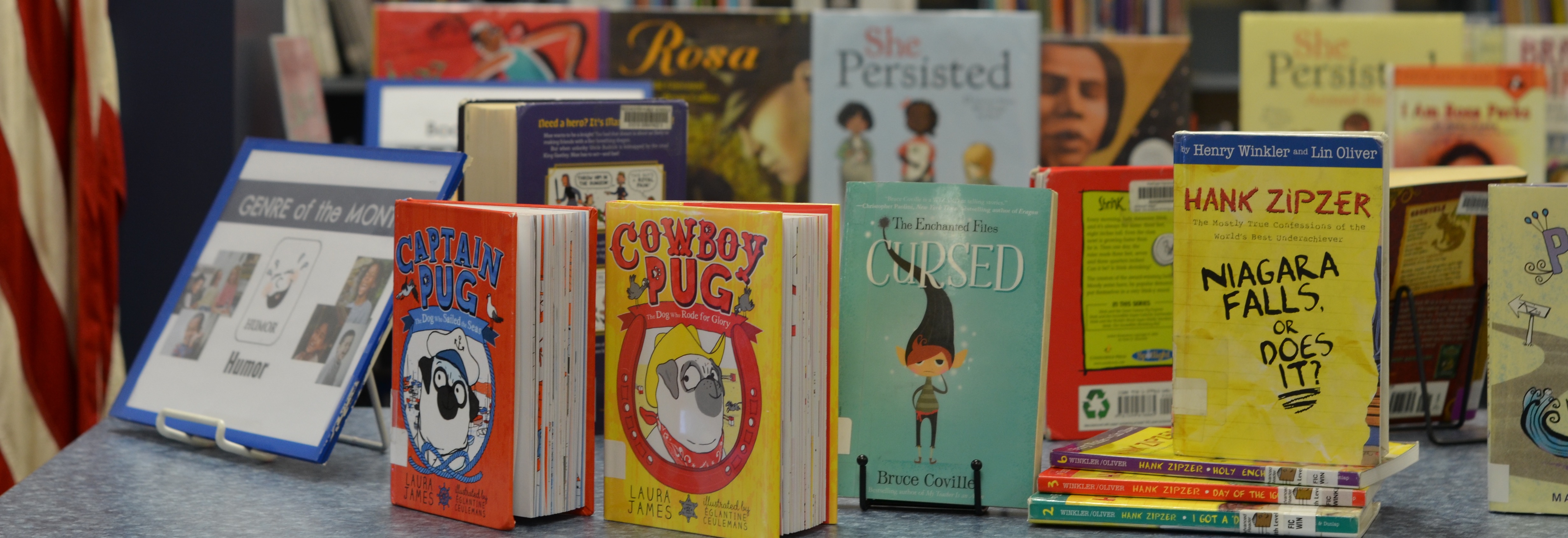 Photo of books in media center