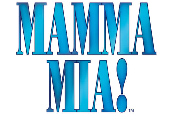 "mamma mia!" blue block lettering