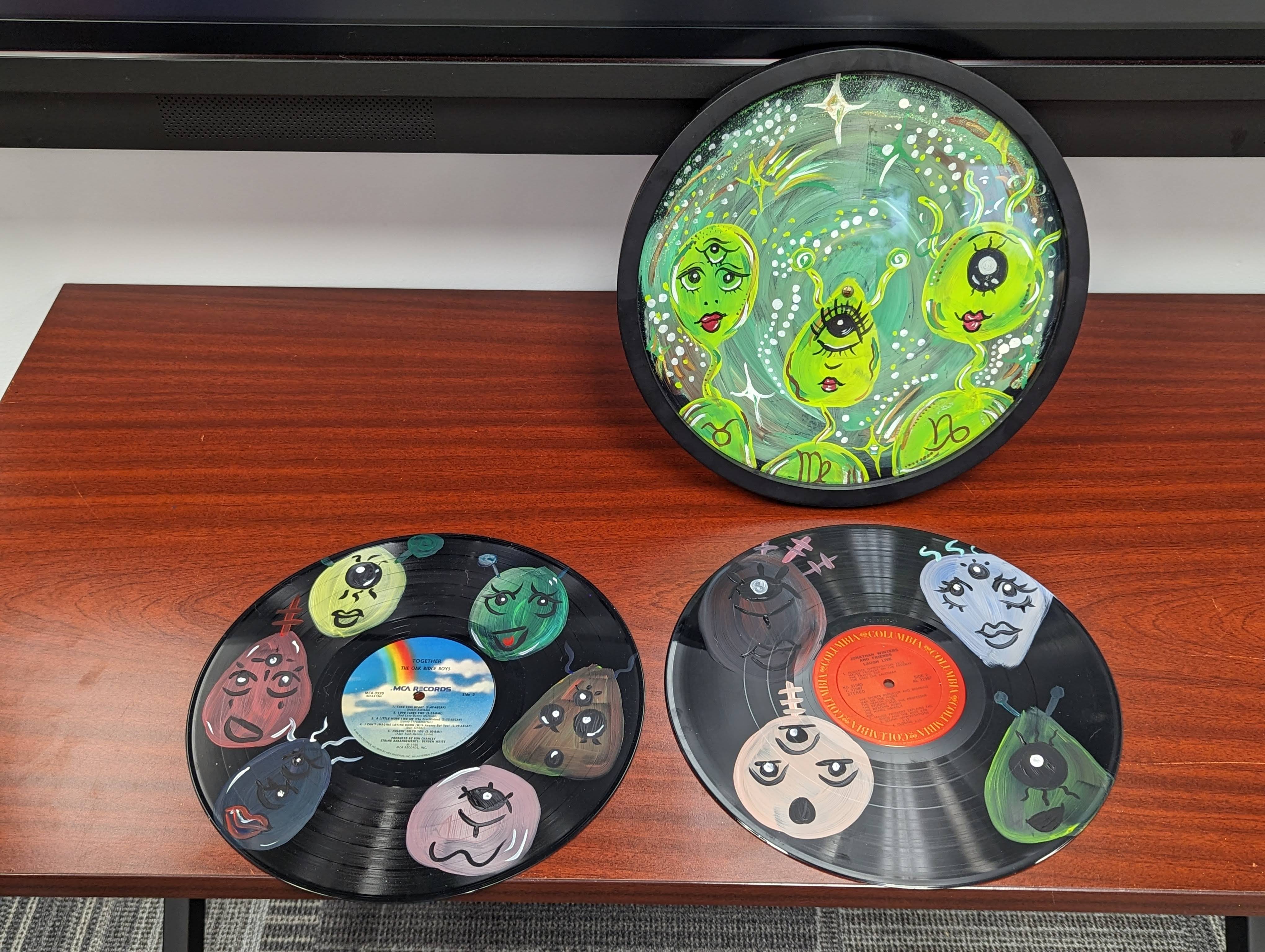 recycled records painted with aliens