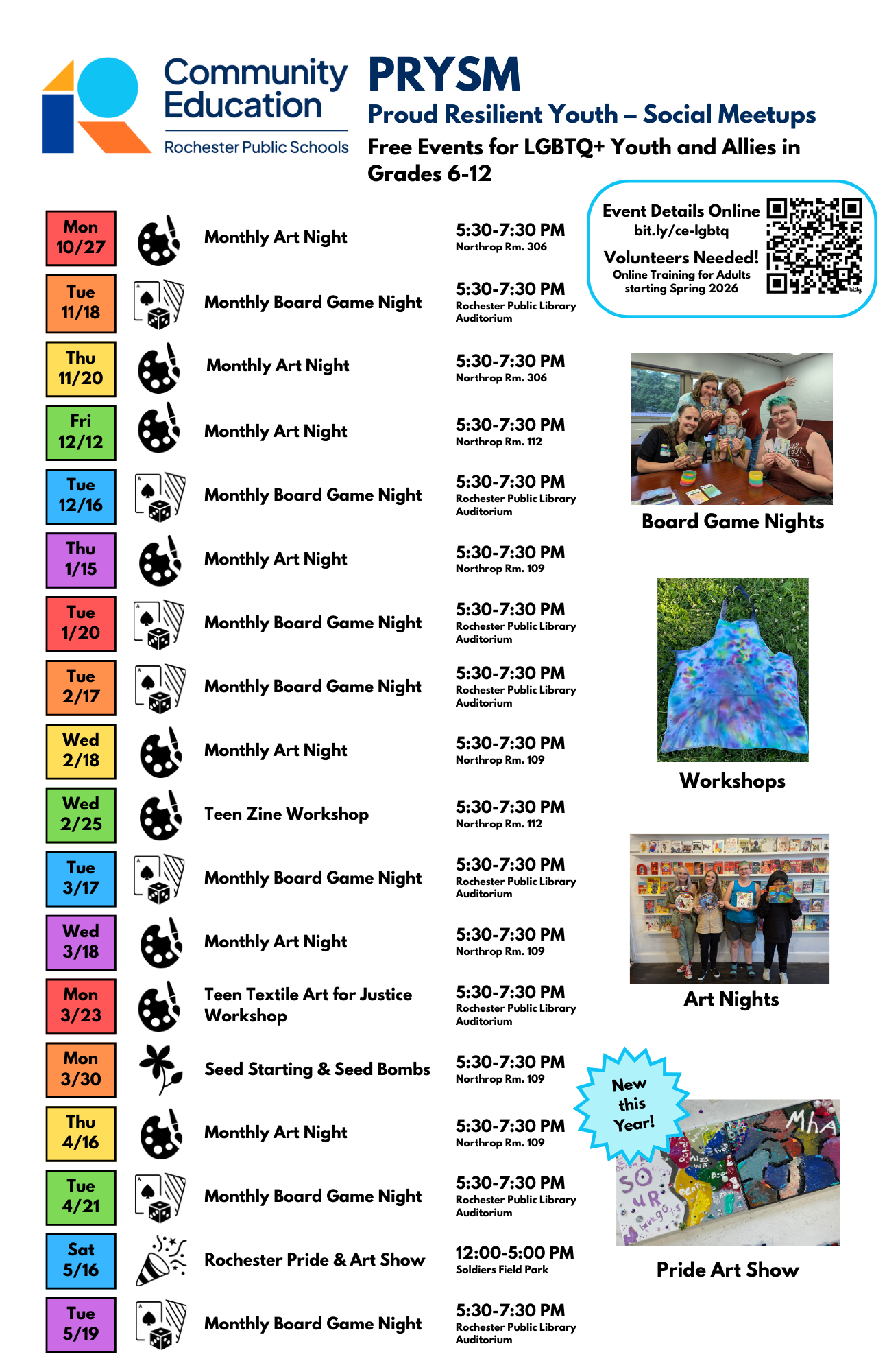 Flyer for 2026 Spring PRYSM Events