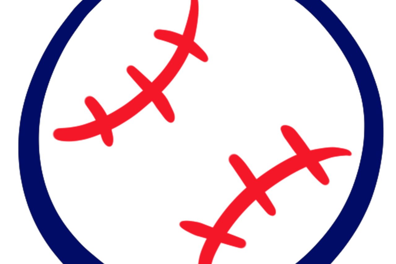 a stylistic baseball in blue and red