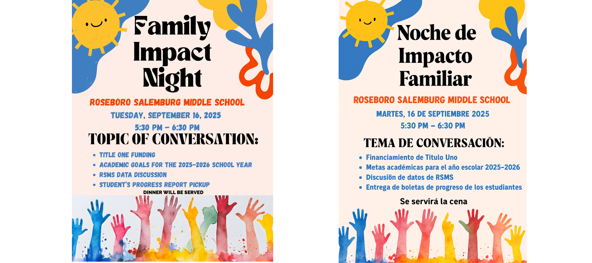 Family Impact Night at Roseboro-Salemburg Middle School on Tuesday, September 16, 2025 from 5:30 PM to 6:30 PM