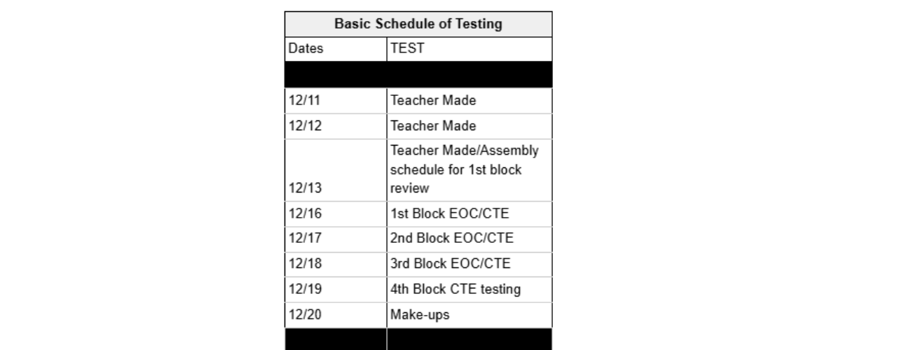 Exam Schedule