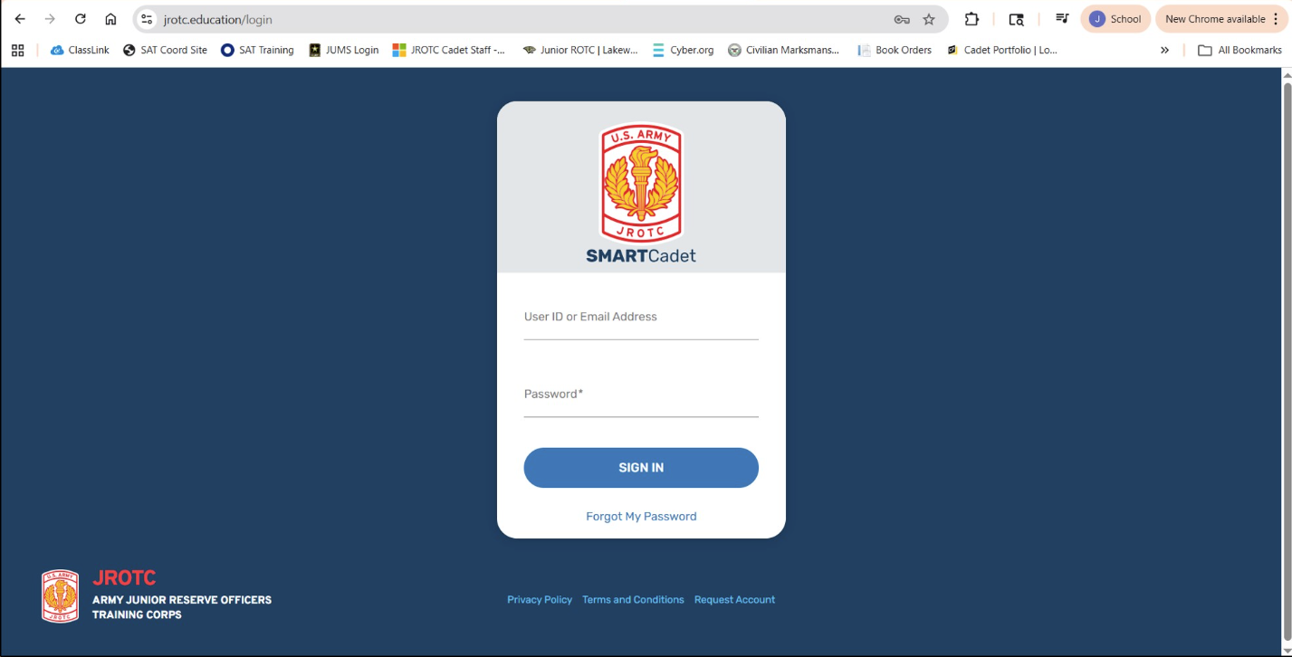 Smart Cadet site login at jrotc.education/login