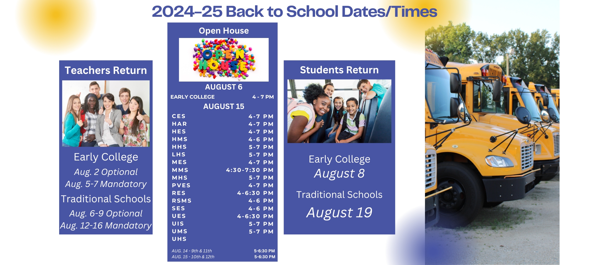 Back to School Dates/Times