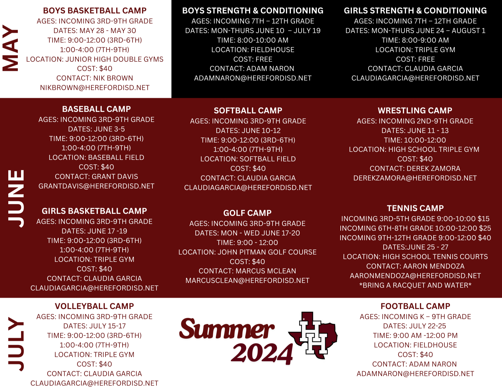 HISD Athletics Summer Camps | Hereford ISD