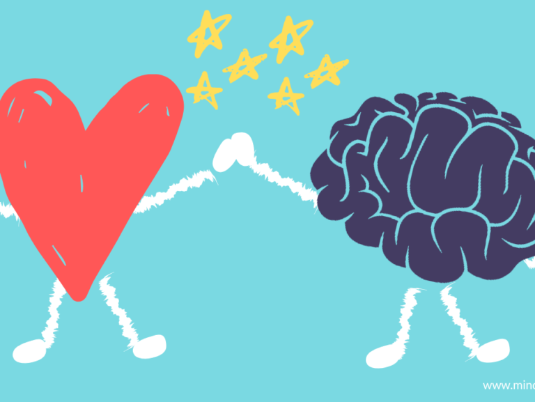 HEART AND BRAIN HOLDING HANDS GRAPHIC