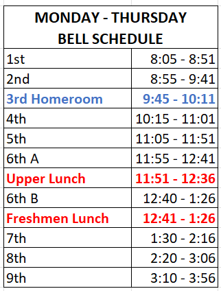 Mon  - Thurs Bell Schedule