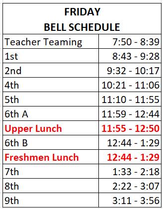 Friday Bell Schedule