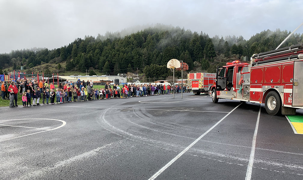 fire man leaving the school