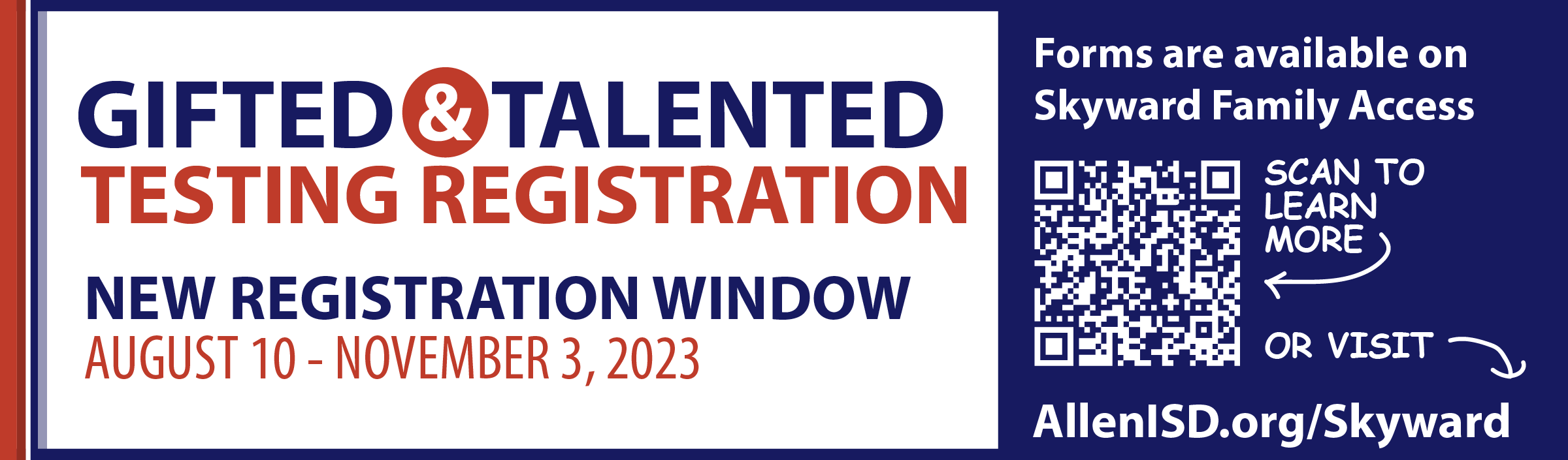 Gifted and talented registration window
